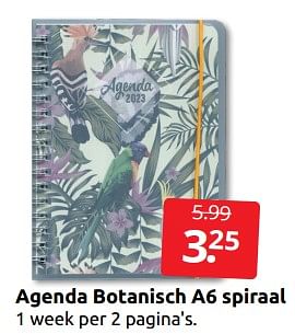 Aanbiedingen Agenda botanisch a6 spiraal - Huismerk - Boekenvoordeel - Geldig van 26/11/2022 tot 06/12/2022 bij Boekenvoordeel
