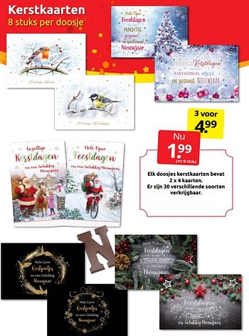 Aanbiedingen Elk doosjes kerstkaarten bevat 2 x 4 kaarten - Huismerk - Boekenvoordeel - Geldig van 26/11/2022 tot 06/12/2022 bij Boekenvoordeel