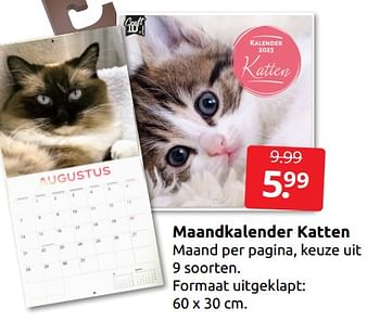 Aanbiedingen Maandkalender katten - Huismerk - Boekenvoordeel - Geldig van 26/11/2022 tot 06/12/2022 bij Boekenvoordeel