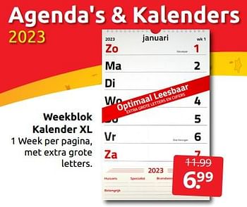 Aanbiedingen Weekblok kalender xl - Huismerk - Boekenvoordeel - Geldig van 26/11/2022 tot 06/12/2022 bij Boekenvoordeel