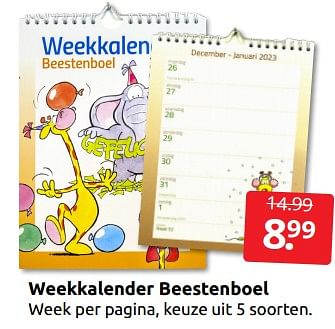 Aanbiedingen Weekkalender beestenboel - Huismerk - Boekenvoordeel - Geldig van 26/11/2022 tot 06/12/2022 bij Boekenvoordeel