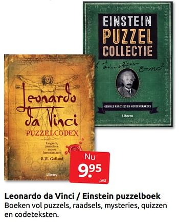Aanbiedingen Leonardo da vinci - einstein puzzelboek - Huismerk - Boekenvoordeel - Geldig van 26/11/2022 tot 06/12/2022 bij Boekenvoordeel