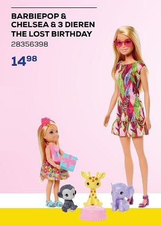 Aanbiedingen Barbiepop + chelsea + 3 dieren the lost birthday - Mattel - Geldig van 26/11/2022 tot 06/01/2023 bij Supra Bazar