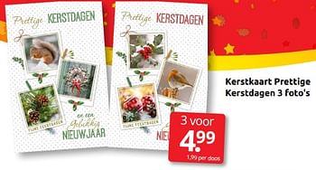Aanbiedingen Kerstkaart prettige kerstdagen 3 foto`s - Huismerk - Boekenvoordeel - Geldig van 03/12/2022 tot 31/12/2022 bij Boekenvoordeel