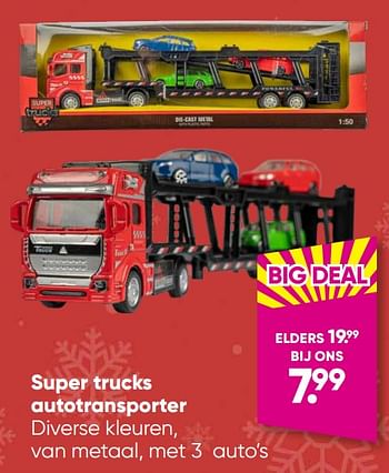 Aanbiedingen Super trucks autotransporter - Huismerk - Big Bazar - Geldig van 05/12/2022 tot 18/12/2022 bij Big Bazar
