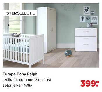 Aanbiedingen Europe baby ralph ledikant, commode en kast - Europe baby - Geldig van 05/12/2022 tot 31/12/2022 bij Baby-Dump
