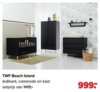 Aanbiedingen Twf beach island ledikant, commode en kast - TWF - Geldig van 05/12/2022 tot 31/12/2022 bij Baby-Dump