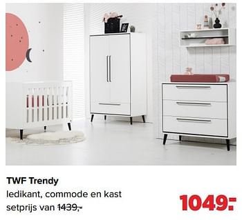 Aanbiedingen Twf trendy ledikant, commode en kast - TWF - Geldig van 05/12/2022 tot 31/12/2022 bij Baby-Dump