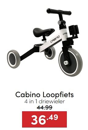 Aanbiedingen Cabino loopfiets 4 in 1 driewieler - Cabino - Geldig van 07/12/2022 tot 17/12/2022 bij Baby & Tiener Megastore