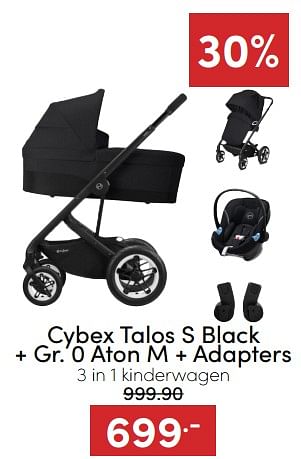 Aanbiedingen Cybex talos s black + gr. 0 aton m + adapters 3 in 1 kinderwagen - Cybex - Geldig van 07/12/2022 tot 17/12/2022 bij Baby & Tiener Megastore