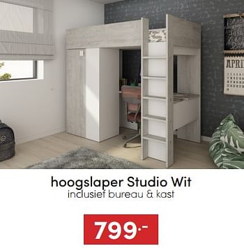 Aanbiedingen Hoogslaper studio wit - Huismerk - Baby &amp; Tiener Megastore - Geldig van 07/12/2022 tot 17/12/2022 bij Baby & Tiener Megastore