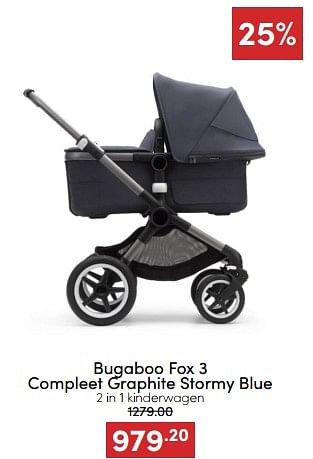 Aanbiedingen Bugaboo fox 3 compleet graphite stormy blue 2 in 1 kinderwagen - Bugaboo - Geldig van 07/12/2022 tot 17/12/2022 bij Baby & Tiener Megastore