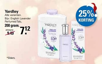 Aanbiedingen English lavender perfumed talc - Yardley - Geldig van 30/11/2022 tot 24/12/2022 bij De Online Drogist