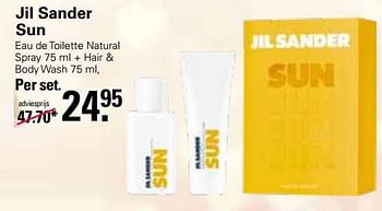 Aanbiedingen Jil sander sun eau de toilette natural spray + hair + body wash - Jil Sander - Geldig van 30/11/2022 tot 24/12/2022 bij De Online Drogist