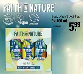 Aanbiedingen Body wash travel set - Faith in Nature  - Geldig van 30/11/2022 tot 24/12/2022 bij De Online Drogist
