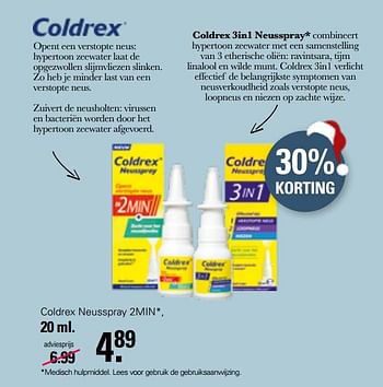 Aanbiedingen Coldrex neusspray 2min - Hot Coldrex - Geldig van 30/11/2022 tot 24/12/2022 bij De Online Drogist