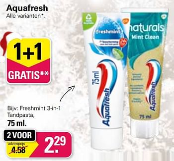 Aanbiedingen Freshmint 3-in-1 tandpasta - Aquafresh - Geldig van 30/11/2022 tot 24/12/2022 bij De Online Drogist
