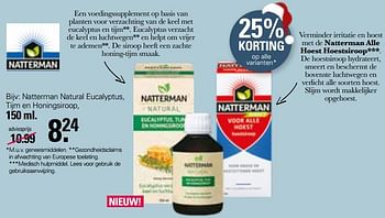 Aanbiedingen Natterman natural eucalyptus, tijm en honingsiroop - Natterman - Geldig van 30/11/2022 tot 24/12/2022 bij De Online Drogist