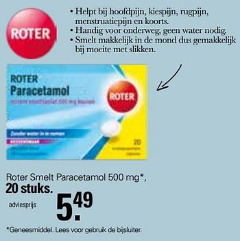 Aanbiedingen Roter smelt paracetamol - Roter - Geldig van 30/11/2022 tot 24/12/2022 bij De Online Drogist