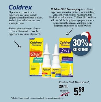 Aanbiedingen Coldrex 3in1 neusspray - Hot Coldrex - Geldig van 30/11/2022 tot 24/12/2022 bij De Online Drogist
