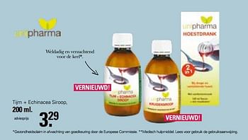 Aanbiedingen Tijm + echinacea siroop - Unipharma - Geldig van 30/11/2022 tot 24/12/2022 bij De Online Drogist