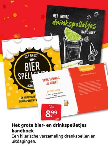 Aanbiedingen Het grote bier- en drinkspelletjes handboek - Huismerk - Boekenvoordeel - Geldig van 10/12/2022 tot 31/12/2022 bij Boekenvoordeel