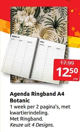 Aanbiedingen Agenda ringband a4 botanic - Huismerk - Boekenvoordeel - Geldig van 10/12/2022 tot 31/12/2022 bij Boekenvoordeel