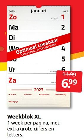 Aanbiedingen Weekblok xl - Huismerk - Boekenvoordeel - Geldig van 10/12/2022 tot 31/12/2022 bij Boekenvoordeel
