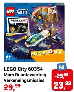 Aanbiedingen Lego city 60354 mars ruimtevaartuig verkenningsmissies - Lego - Geldig van 20/11/2022 tot 31/12/2022 bij Lobbes