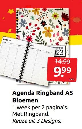 Aanbiedingen Agenda ringband a5 bloemen - Huismerk - Boekenvoordeel - Geldig van 17/12/2022 tot 26/12/2022 bij Boekenvoordeel