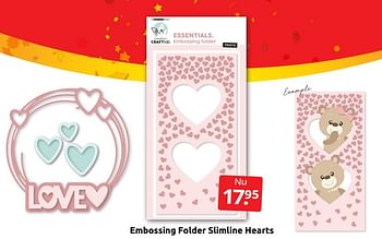 Aanbiedingen Embossing folder slimline hearts - Huismerk - Boekenvoordeel - Geldig van 17/12/2022 tot 26/12/2022 bij Boekenvoordeel