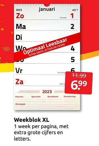 Aanbiedingen Weekblok xl - Huismerk - Boekenvoordeel - Geldig van 17/12/2022 tot 26/12/2022 bij Boekenvoordeel