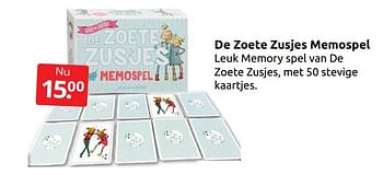 Aanbiedingen De zoete zusjes memospel - Huismerk - Boekenvoordeel - Geldig van 17/12/2022 tot 26/12/2022 bij Boekenvoordeel