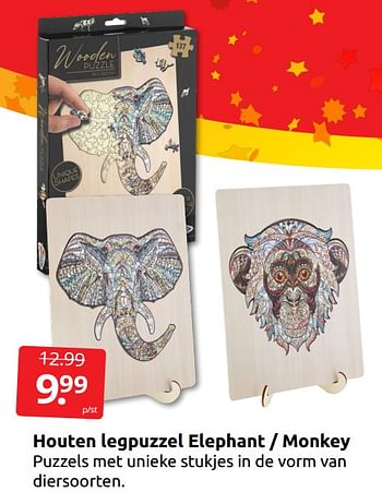 Aanbiedingen Houten legpuzzel elephant - monkey - Huismerk - Boekenvoordeel - Geldig van 17/12/2022 tot 26/12/2022 bij Boekenvoordeel