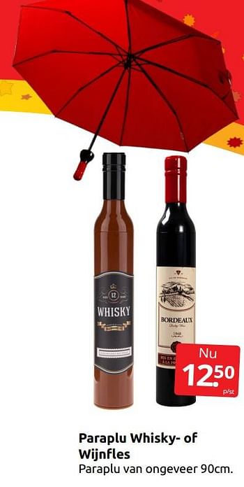 Aanbiedingen Paraplu whisky- of wijnfles - Huismerk - Boekenvoordeel - Geldig van 17/12/2022 tot 26/12/2022 bij Boekenvoordeel