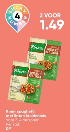 Aanbiedingen Knorr spaghetti met linzen kruidenmix - Knorr - Geldig van 19/12/2022 tot 01/01/2023 bij Big Bazar