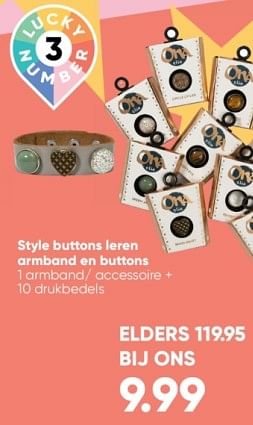 Aanbiedingen Style buttons leren armband en buttons - Huismerk - Big Bazar - Geldig van 19/12/2022 tot 01/01/2023 bij Big Bazar