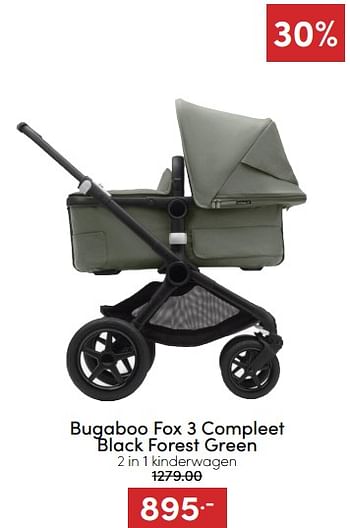 Aanbiedingen Bugaboo fox 3 compleet black forest green 2 in 1 kinderwagen - Bugaboo - Geldig van 18/12/2022 tot 31/12/2022 bij Baby & Tiener Megastore