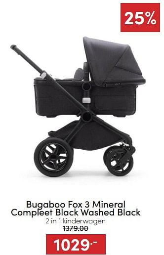 Aanbiedingen Bugaboo fox 3 mineral compleet black washed black 2 in 1 kinderwagen - Bugaboo - Geldig van 18/12/2022 tot 31/12/2022 bij Baby & Tiener Megastore