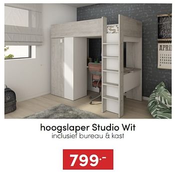 Aanbiedingen Hoogslaper studio wit - Huismerk - Baby &amp; Tiener Megastore - Geldig van 18/12/2022 tot 31/12/2022 bij Baby & Tiener Megastore