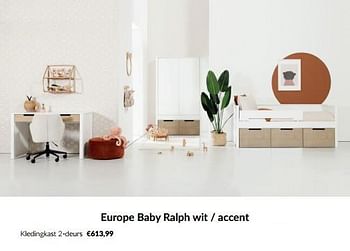 Aanbiedingen Europe baby ralph wit - accent kledingkast 2-deurs - Europe baby - Geldig van 13/12/2022 tot 16/01/2023 bij Babypark