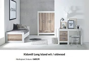 Aanbiedingen Kidsmill long island wit - oldwood kledingkast 3-deurs - Kidsmill - Geldig van 13/12/2022 tot 16/01/2023 bij Babypark