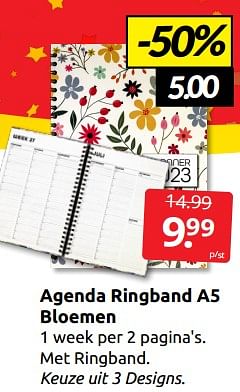 Aanbiedingen Agenda ringband a5 bloemen - Huismerk - Boekenvoordeel - Geldig van 27/12/2022 tot 01/01/2023 bij Boekenvoordeel