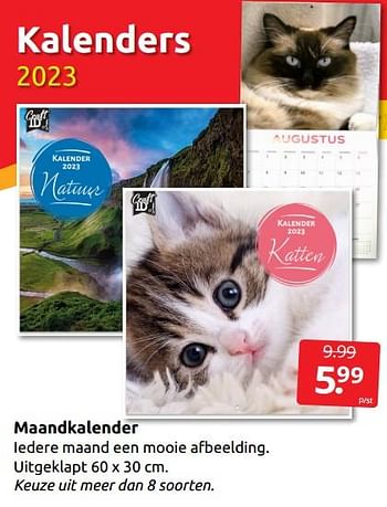 Aanbiedingen Maandkalender - Huismerk - Boekenvoordeel - Geldig van 27/12/2022 tot 01/01/2023 bij Boekenvoordeel