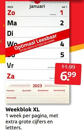 Aanbiedingen Weekblok xl - Huismerk - Boekenvoordeel - Geldig van 27/12/2022 tot 01/01/2023 bij Boekenvoordeel