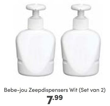 Aanbiedingen Bebe-jou zeepdispensers wit set van 2 - Bebe-jou - Geldig van 02/01/2023 tot 07/01/2023 bij Baby & Tiener Megastore