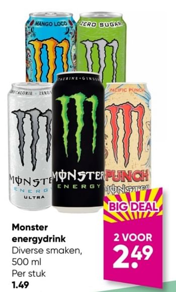 Aanbiedingen Monster energydrink - Monster - Geldig van 02/01/2023 tot 15/01/2023 bij Big Bazar