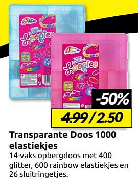 Aanbiedingen Transparante doos 1000 elastiekjes - Huismerk - Boekenvoordeel - Geldig van 07/01/2023 tot 15/01/2023 bij Boekenvoordeel