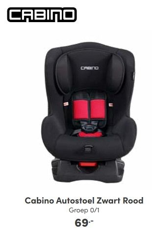 Aanbiedingen Cabino autostoel zwart rood - Cabino - Geldig van 08/01/2023 tot 14/01/2023 bij Baby & Tiener Megastore