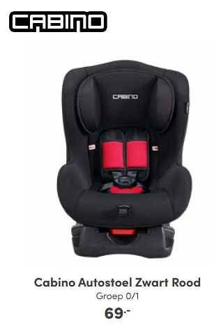 Aanbiedingen Cabino autostoel zwart rood - Cabino - Geldig van 14/01/2023 tot 21/01/2023 bij Baby & Tiener Megastore